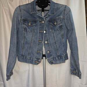 Lands End Jacket Womens Distressed Jean Denim Light Wash Medium